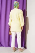 Büzgülü Önden Bağlamalı Kimono Sarı - 3