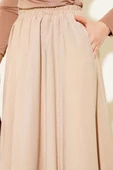 Kloş Bel Lastikli Cepli Tencel Etek Latte thumbnail 4