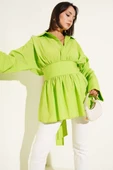 Kendinden Kuşaklı Önü Büzgülü Tunik Yeşil thumbnail 1
