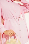 Taş Düğmeli Omuz Pileli Gömlek Pembe thumbnail 4