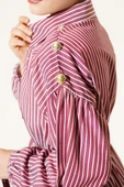 Çizgili Balon Kol Bel Lastikli Tunik Bordo thumbnail 4