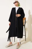 Bilek Bağlamalı Uzun Kimono Siyah - 2