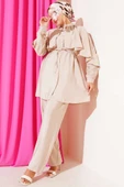 Omuz Fırfır Pelerinli İkili Takım Bej thumbnail 1