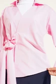 Yandan Bağlamalı Bluz Pembe thumbnail 4