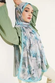 Karışık Yaprak Desenli Şal Turkuaz thumbnail 1
