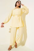 Gömlek Yaka Bel İp Kuşaklı İkili Takım Tereyağ Sarısı - 1