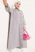 Boydan Düğmeli Uzun Tunik Gri thumbnail 1