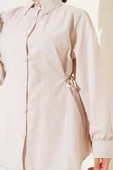 Yanları İp Bağcıklı Basic Gömlek Bej thumbnail 4