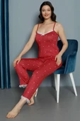 Kalp Baskılı Dantel Sabahlıklı 3lü Pijama Takım Bordo thumbnail 2