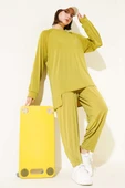 Asimetrik Kesim Sandy Tunik İkili Takım Yağ Yeşili thumbnail 2