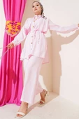 Gold Düğmeli Bolerolu Tencel İkili Takım Pembe thumbnail 1