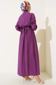 Oval Düğmeli Elbise Mor thumbnail 3