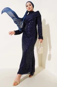 Parça Detaylı Pul Payet Abiye Lacivert thumbnail 1