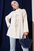 İnce Bağcıklı Önden Bağlamalı Kimono Bej thumbnail 1