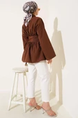 Kendinden Kuşaklı Önü Büzgülü Tunik Kahve thumbnail 3