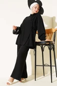 Çapraz Düğmeli Bağlamalı Tunik İkili Takım Siyah thumbnail 1