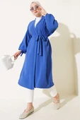 Bilek Bağlamalı Uzun Kimono İndigo thumbnail 1