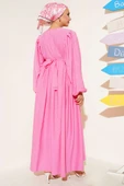 Brit Düğmeli Kuşaklı Elbise Pembe thumbnail 3