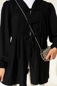 Önü Büzgülü Bilekleri Lastikli Kimono Siyah thumbnail 4