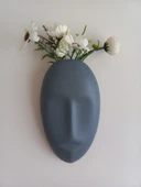 Dekoratif Maske Duvar Vazosu, Duvar Dekoru ,Heykel Duvar Süsü, Gri thumbnail 3