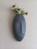 Dekoratif Maske Duvar Vazosu, Duvar Dekoru ,Heykel Duvar Süsü, Gri thumbnail 2