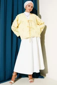Önü Bağcıklı Püskül Detaylı Kimono Sarı thumbnail 2