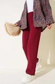 Beli Lastikli Tencel Pantolon Bordo thumbnail 2