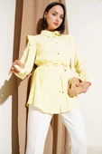 Omuz Pelerinli İp Kuşaklı Gömlek Sarı thumbnail 1