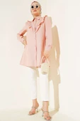 Önü Fırfır Taş Şerit Geçişli Düğmeli Gömlek Pudra thumbnail 2