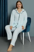 Çizgili Uzun Kol Büyük Beden Pijama Takım Mint thumbnail 2