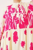 Yaka Bağcıklı Desenli Elbise Fusya thumbnail 4