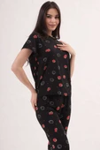 Desenli Bisiklet Yaka Pijama Takımı Siyah Kırmızı thumbnail 1