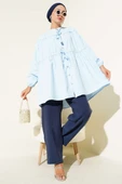 Çingene Taş Düğmeli Fiyonklu Gömlek Mavi thumbnail 2