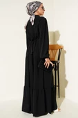 Yarım Piliseli Düğmeli Elbise Siyah thumbnail 3