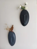 Dekoratif 2'li Yüz Duvar Vazosu, Duvar Süsü ,Heykel Aksesuar Siyah Antrasit Maske thumbnail 4