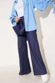 Geniş Paça Pamuk Pantolon Lacivert thumbnail 2
