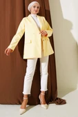 Cep Kapaklı Dört Düğmeli Blazer Ceket Sarı thumbnail 2
