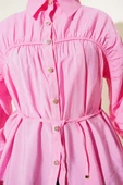 Önü Büzgülü İp Bağcıklı Gömlek Pembe thumbnail 4