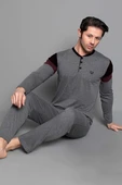 Kol Şeritli Uzun Kol Erkek Pijama Takımı Füme Siyah thumbnail 2