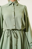 Boydan Düğmeli İp Kuşaklı Elbise Çağla Yeşili thumbnail 4
