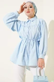 Önü Büzgülü Bel Tünelli Gömlek Bebe Mavi thumbnail 1