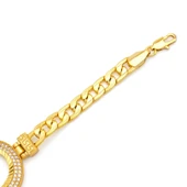 Altın Kaplama İmitasyon 2 Sıra Zirkon Taşlı Desenli Figaro Çeyrek Çerçeve Bileklik BLK-1169 - 4