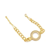 Altın Kaplama İmitasyon 2 Sıra Zirkon Taşlı Desenli Figaro Model Çeyrek Çerçeve Bileklik BLK-1159 thumbnail 3