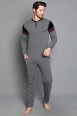 Kol Şeritli Uzun Kol Erkek Pijama Takımı Füme Siyah thumbnail 1
