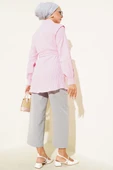 Tek Omuz Pelerinli Kuşaklı Gömlek Pembe thumbnail 3