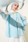 Brit Düğme Detaylı Bluz Mavi thumbnail 1