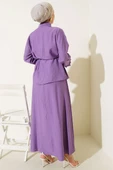 Yaka Fırfır Detaylı Etekli İkili Takım Lila thumbnail 3