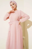 Sık Pileli Şifon Elbise Pudra thumbnail 2