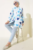 Fırça Desenli Bilek Manşetli Gömlek Mavi thumbnail 2