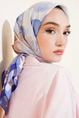 Ebruli Çiçek Desenli Eşarp Lacivert thumbnail 2